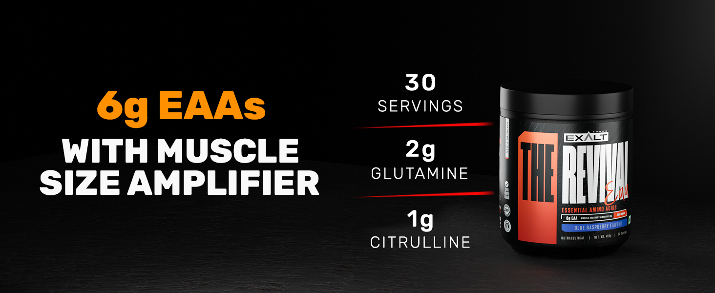 The Revival Essential Amino Acids (EAA) | 450 gm | 30 Servings | 6000mg EAA | Zero Added Sugar | Muscle Recovery | Increased Endurance (Orange)