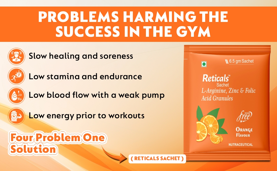 L-Arginine Powder Sachet, Supports Muscle Pump, Stamina & Workout Performance, Sugar Free, Orange Flavour, 65g (Pack of 10 Sachets)