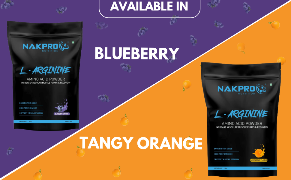 NAKPRO NUTRITION L-Arginine | 100g, Blueberry | 2g L-Arginine, 1.8kcal Energy | Pre Workout Amino Acid