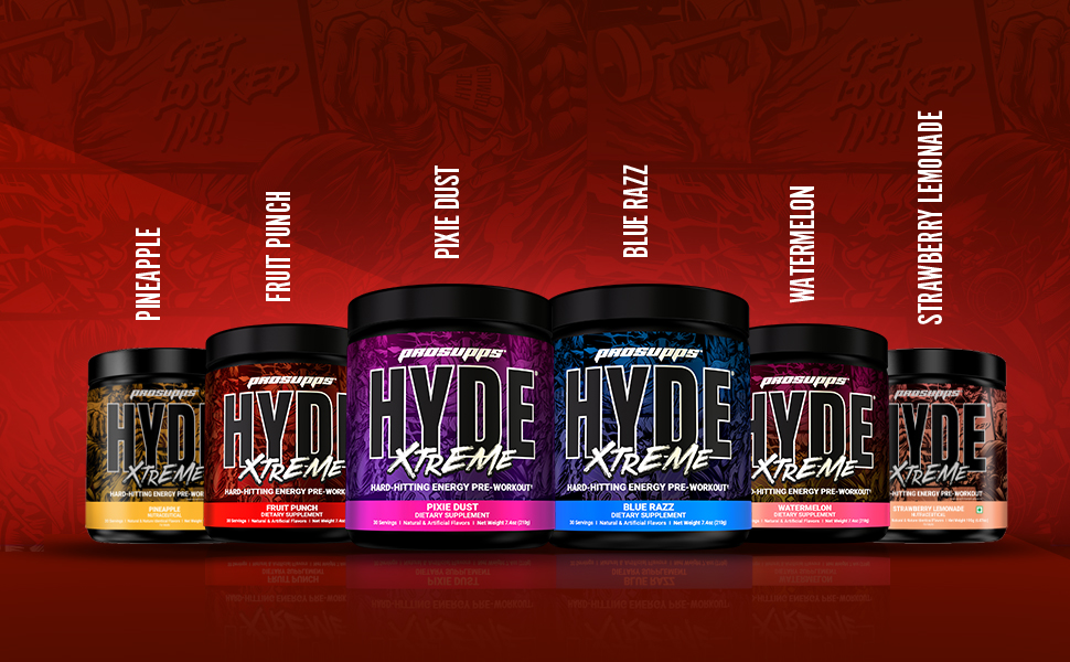 HYDE Xtreme - Hard Hitting Energy Pre Workout Supplement | Caffeine, Beta-alanine, Creatine HCl, L-arginine | For Muscle Pump, Vascularity, Strength and Focus | 15 servings (Blue Razz)