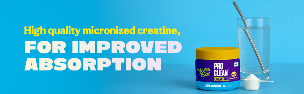Yoga Bar Pro Clean Creatine Monohydrate | Micronised | Unflavoured | 3g Per Scoop | 100g | Easy Mix Formula for Fitness and Strength Support