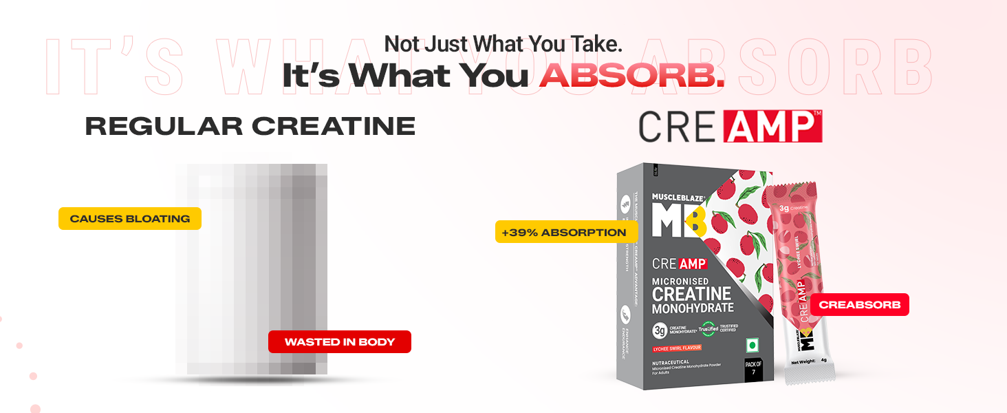 MuscleBlaze Micronised Creatine Monohydrate CreAMP Powder, 7 Sachets