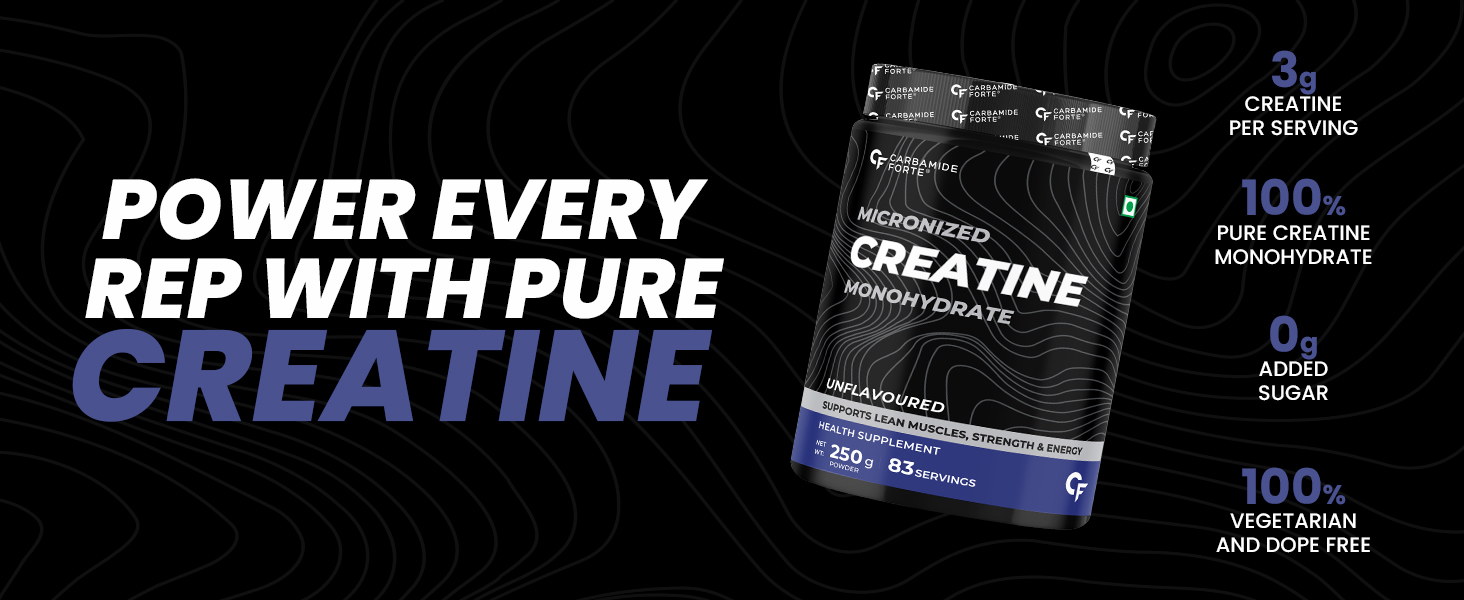 Carbamide Forte Micronised Creatine Monohydrate Powder | Creatine Supplement for Lean Muscle Volumization, Strength & Energy - Unflavoured - 83 Servings - 250g (Pack of 2)