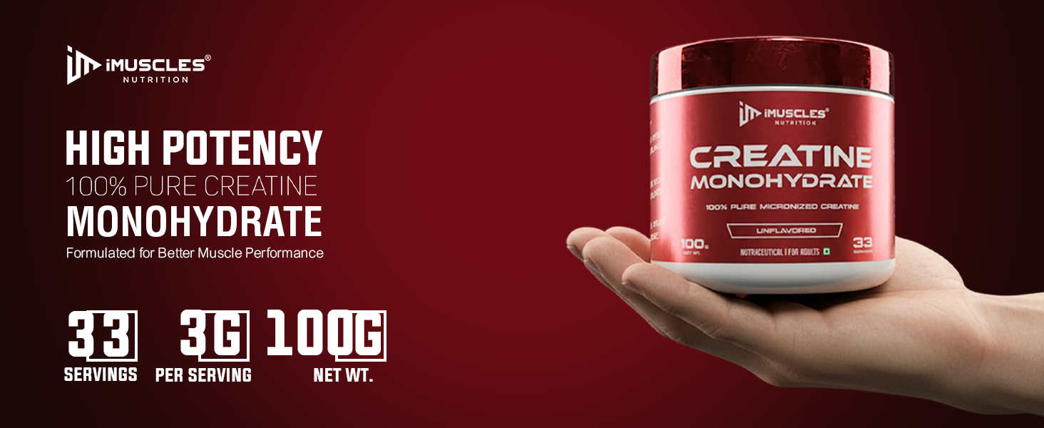Creatine Monohydrate Unflavoured | 100% Pure Micronized Creatine | 100g | 33 Servings | Pre-Post Workout Supplement for Muscle Recovery, Strength & Energy | for Men & Women