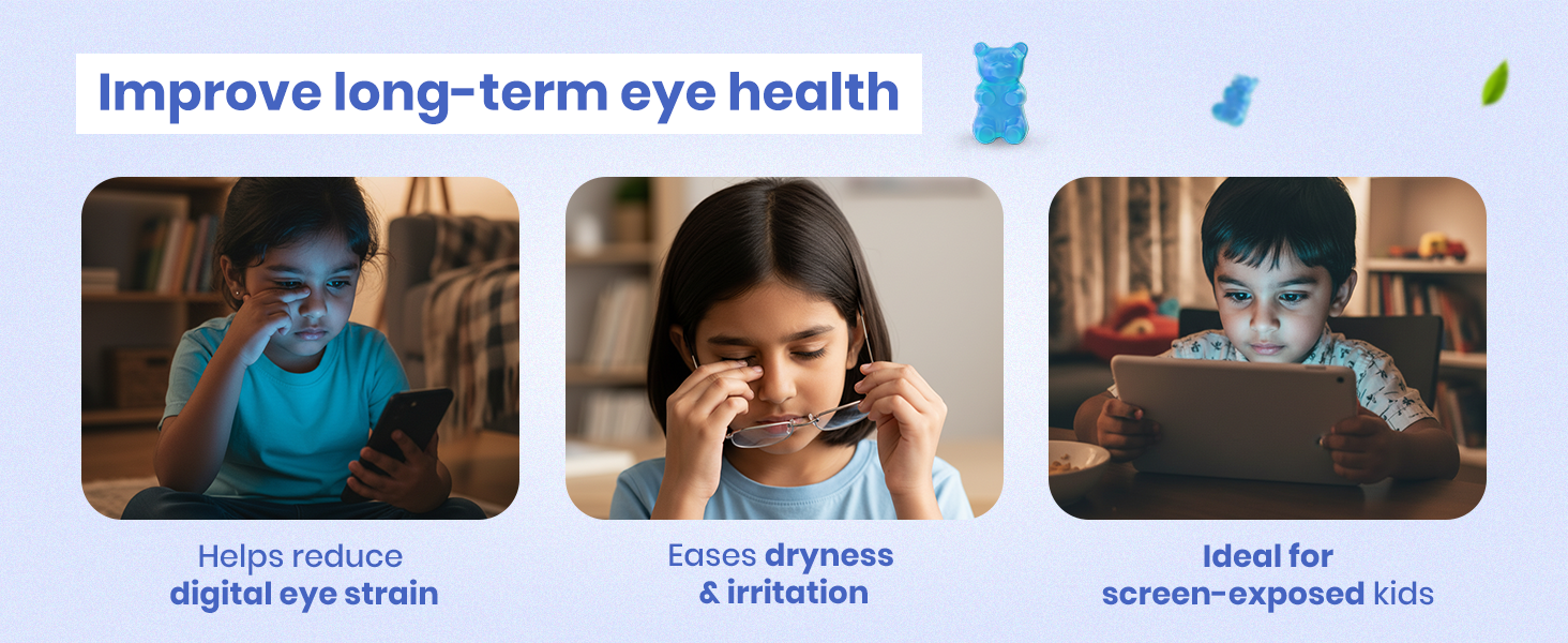 BabyOrgano Eye Care Gummies for Kids 2+ Years | Carrot, Flaxseed, Bilva & Amla | Screen Time Eye Health Support | Gelatin Free Gluten Free | FSSAI Approved | Blueberry Flavour | 30 Gummies