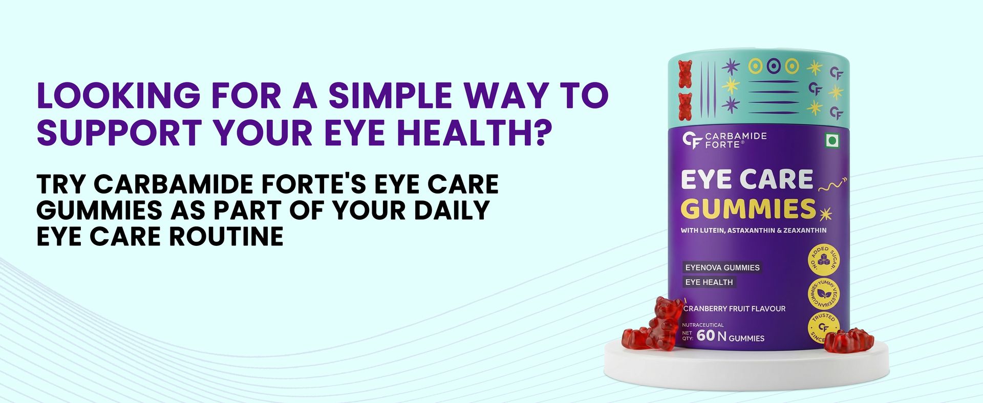 Carbamide Forte Eye Care Supplement | Lutein and Zeaxanthin Supplements for Eye Care | Cranberry Flavoured - 60 Gummies