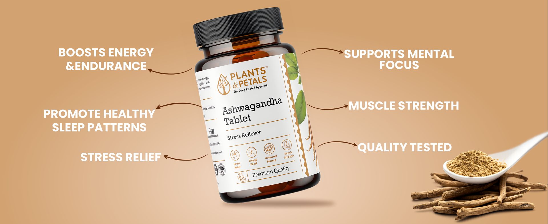 PLANTS & PETALS Ashwagandha Tablets, 60 Tablets