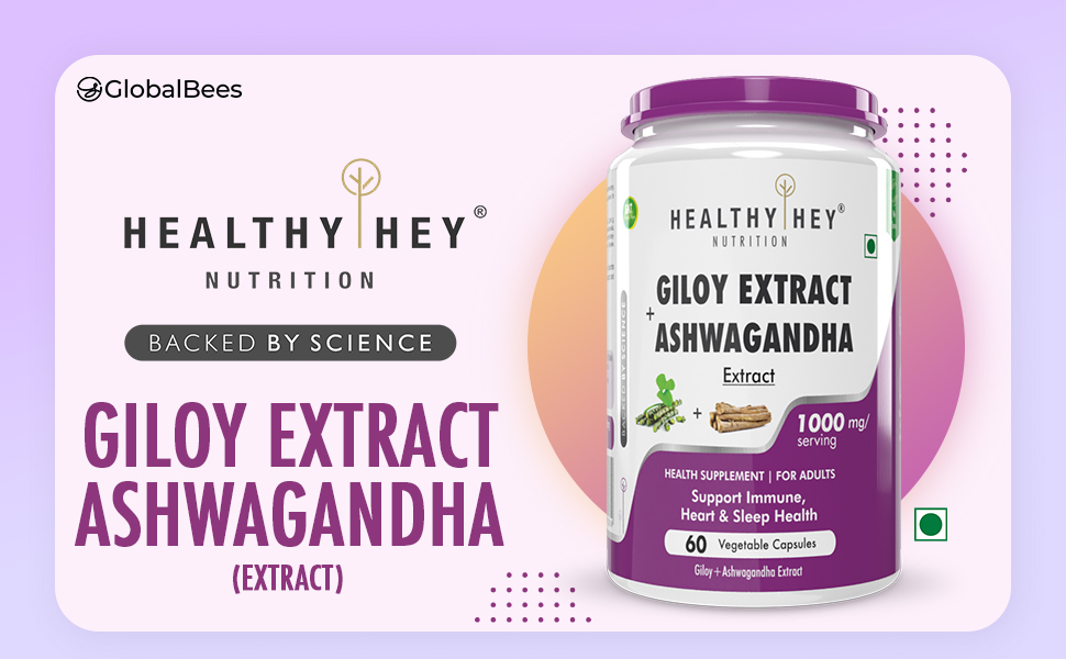 Healthyhey Nutrition Giloy Extract plus Ashwagandha Extract - Support Immunity-60 veg. capsules
