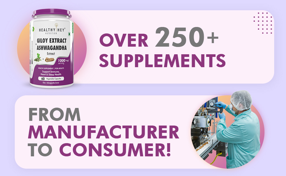Healthyhey Nutrition Giloy Extract plus Ashwagandha Extract - Support Immunity-60 veg. capsules