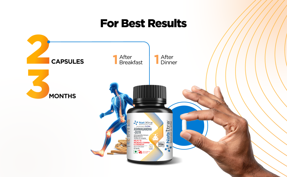 Natxtra Ashwagandha-DSTR | Stress Relief & Stamina Booster | Withanolides, Magnesium, & B Vitamins | Improves Strength, Reduces Stress, Promotes Mental Well-being | 60 Vegetarian Capsules