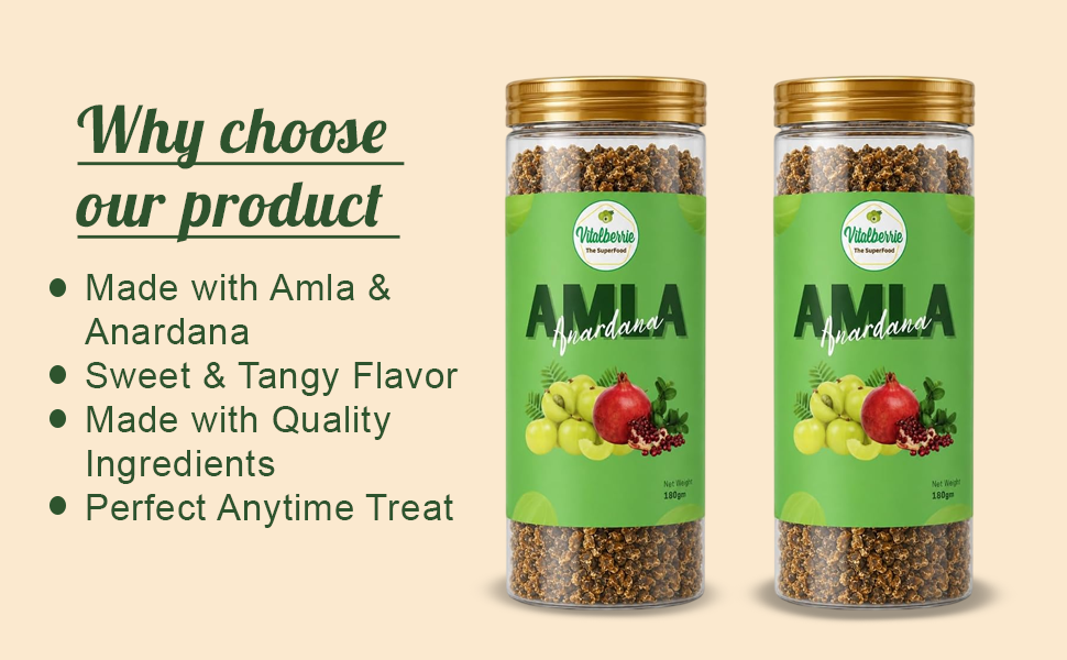 Vital-berrie | Amla Anardana Pack of 2 (180g Each)| Sweet & Tangy Indian Gooseberry & Pomegranate Mouthfreshner | Total 360g | Gifting