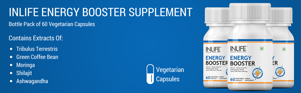 INLIFE Energy Booster Supplement, 5-Herb Blend, 500mg, 60 Veg Capsules