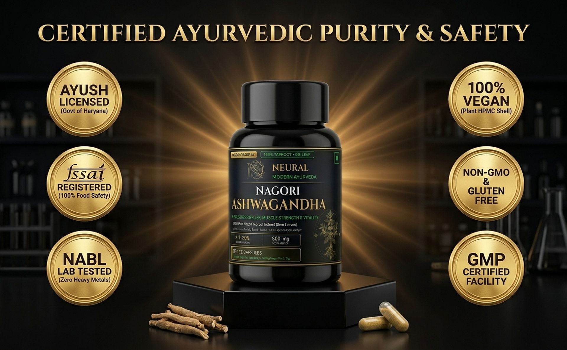 Ashwagandha 500mg Root Extract Capsules (Pack of 2, 60 Veg Caps) | Pure Nagori Taproot with Piperine | Natural Stress Relief, Deep Sleep Support & Energy Booster