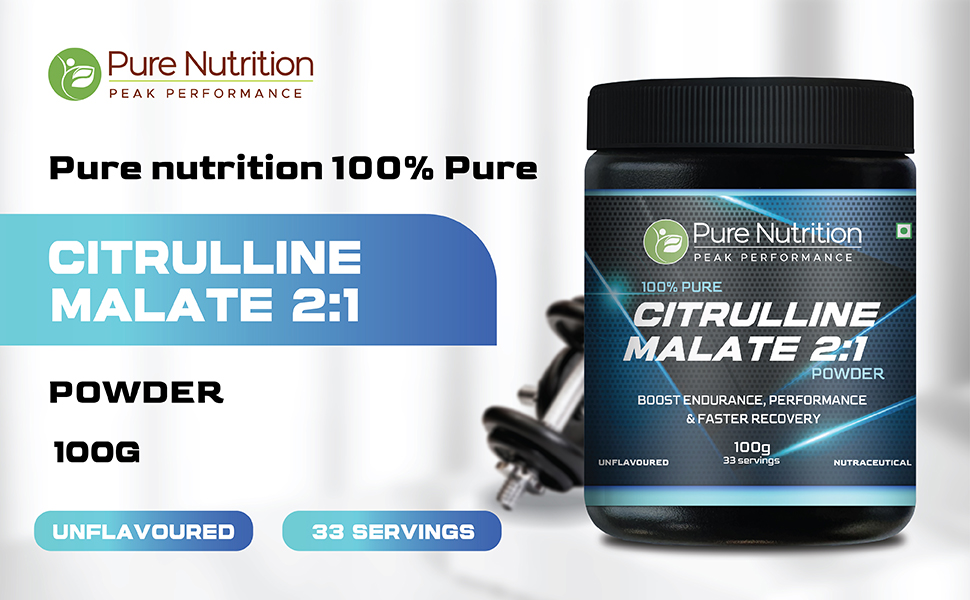 Pure Nutrition L Citrulline Malate Powder | L Citrulline Powder 100% Pure & Unflavoured | Boosts Stamina, Enhances Performance, Speeds Muscle Recovery & Reduces Fatigue | Ideal Pre-Workout for Men & Women – 100g ( 33 Servings )