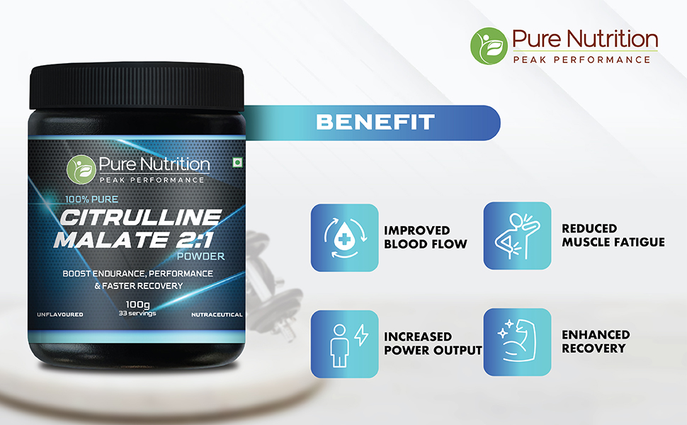 Pure Nutrition L Citrulline Malate Powder | L Citrulline Powder 100% Pure & Unflavoured | Boosts Stamina, Enhances Performance, Speeds Muscle Recovery & Reduces Fatigue | Ideal Pre-Workout for Men & Women – 100g ( 33 Servings )