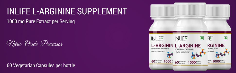 INLIFE L-Arginine Supplement 1000mg, Nitric Oxide Precursor, 60 Veg Caps