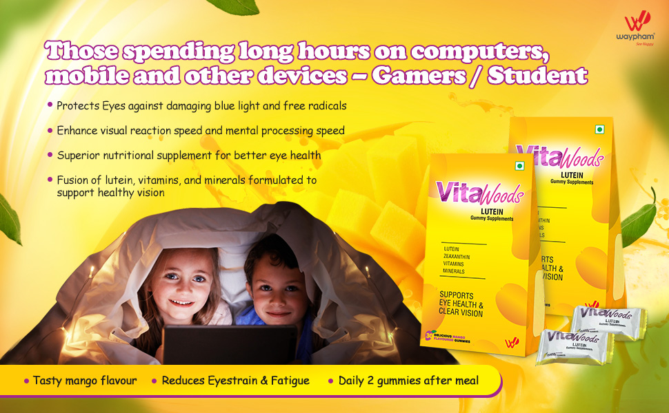Vitawoods Lutein Gummy-for Age 3 yrs. & Above With Zeaxanthin,Vitamins & Minerals-to Support Eye Health & Clear Vision (Mango)