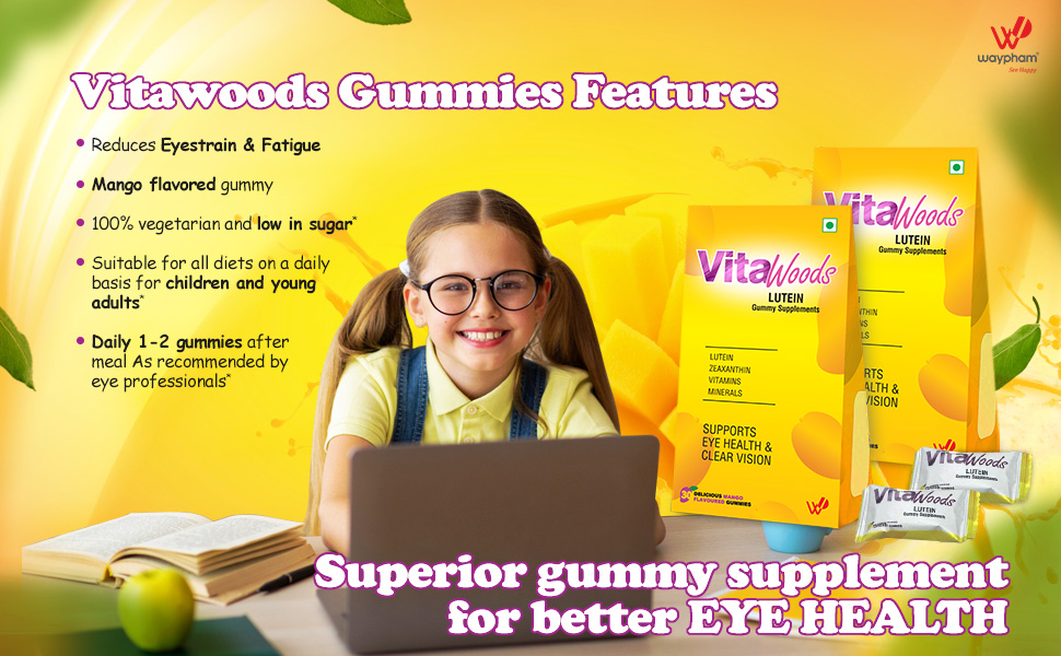 Vitawoods Lutein Gummy-for Age 3 yrs. & Above With Zeaxanthin,Vitamins & Minerals-to Support Eye Health & Clear Vision (Mango)