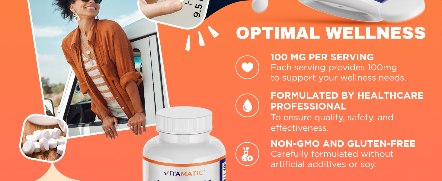 Vitamatic Vitamin B1 100 mg, 250 Tablets, Non-GMO, Thiamine