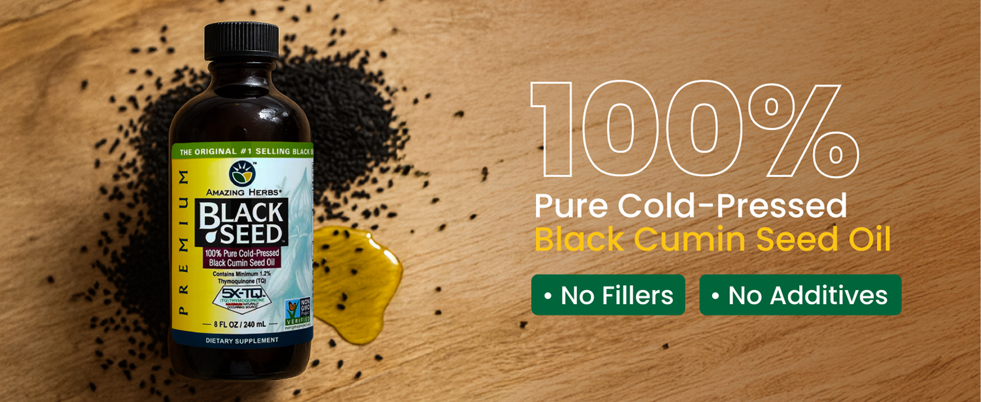 Amazing Herbs Premium Black Seed Oil Liquid - 8 Fl Oz Glass Bottle