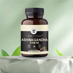 TrulyVeda Aswagandha KSM-66 Capsules | Clinically Proven 100% Pure Root Extract | 60 Capsules