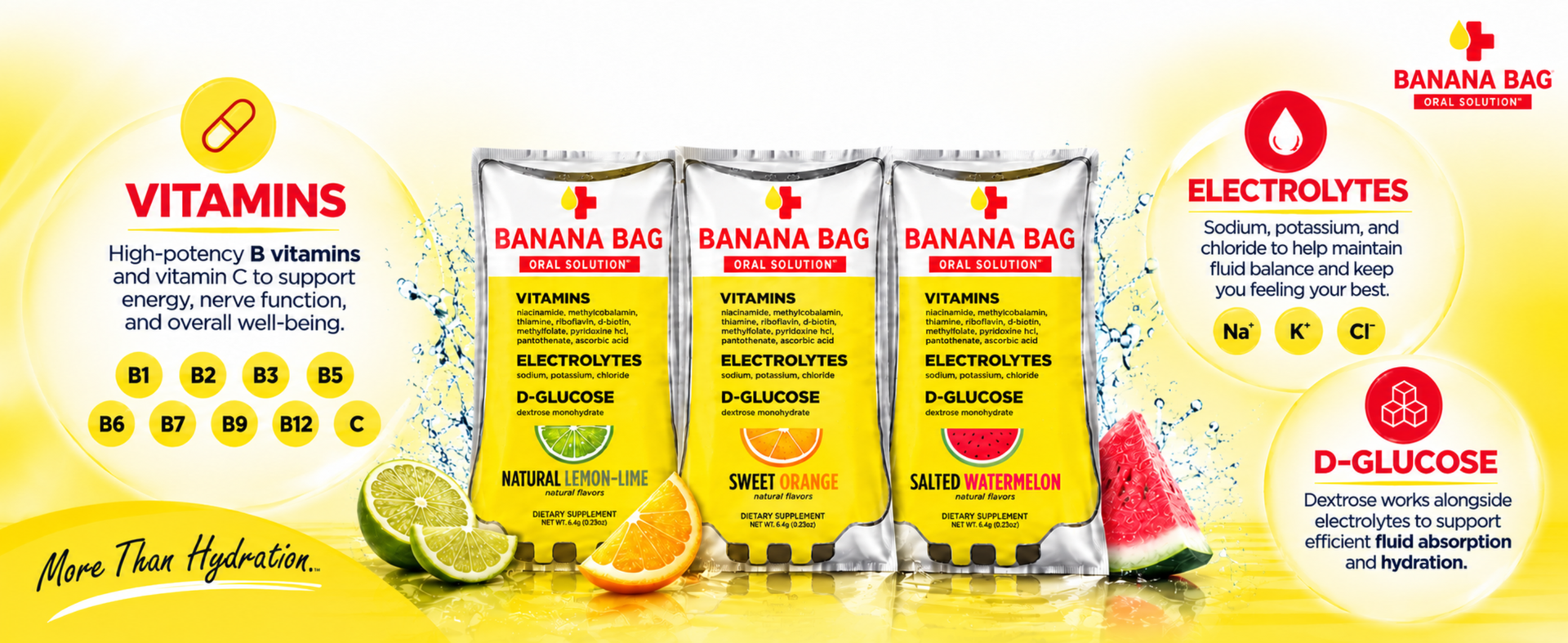 Banana Bag Electrolytes Vitamin Powder Drink Mix, Salted Watermelon 15 Pk