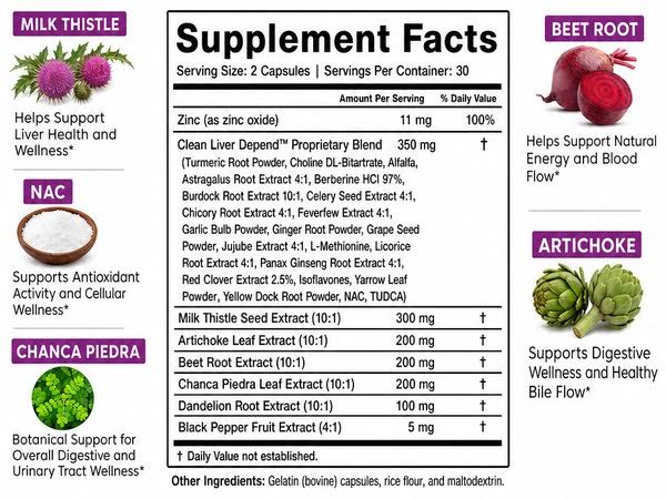 Clean Nutraceuticals Milk Thistle NAC Chanca Piedra Beet Root Artichoke Astragalus Dandelion Root - Liver Cleanse Detox & Repair Supplement Plus TUDCA Choline & Ginger - 1Pack