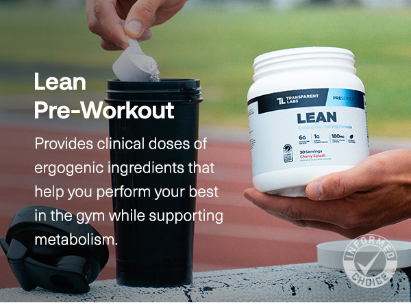 Transparent Labs Lean Pre-Workout - Body Recomposition Pre Workout for Men and Women with Acetyl L-Carnitine, Beta Alanine Powder, & PurCaf Organic Caffeine Powder - 30 Servings, Blue Raspberry
