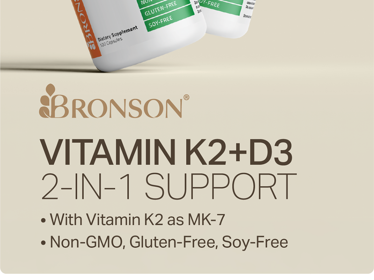 Bronson Vitamin K2 D3 (MK7) Supplement 2-in1 D3 & K2 Complex, 60 Capsules