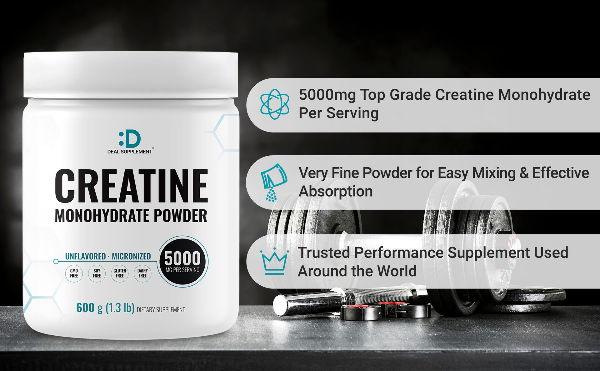 Micronized Creatine Monohydrate, 120 Servings, 5g Per Serving (600g/1.3lb)