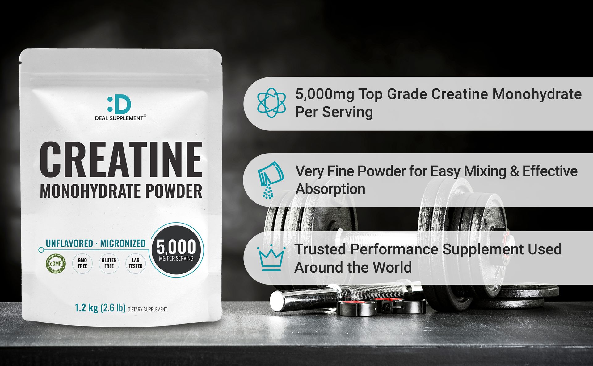 Micronized Creatine Monohydrate, 240 Servings, 5g Per Serving (1.2kg/2.6lb)