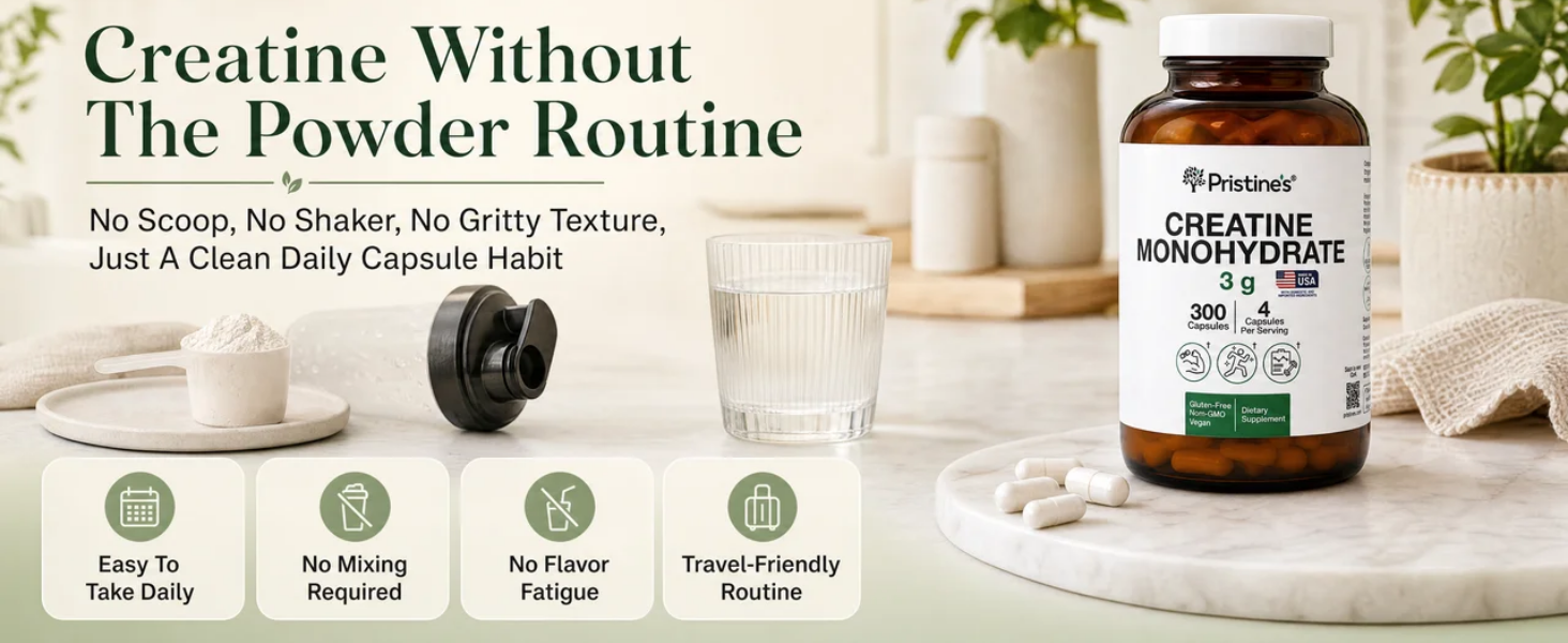 PRISTINE'S NSF Certified Creatine Monohydrate 3g Capsules, 75 Servings