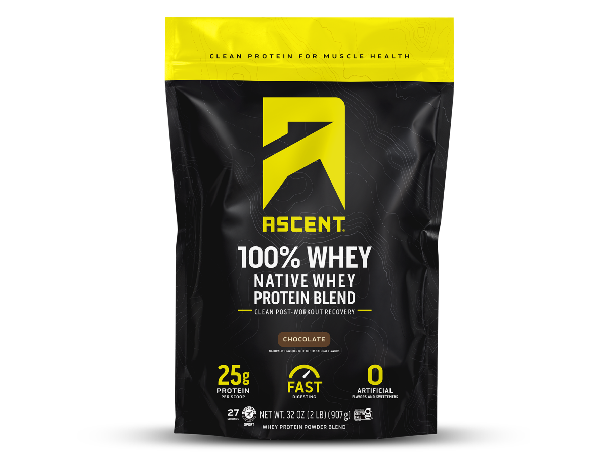 Ascent 100% Whey, Native Whey Protein Blend - Clean Post Workout Recovery, Digesting, Zero Artificial Flavors & Sweeteners, Gluten Free, 5.5g BCAA, 2.6g Leucine, Vanilla Bean 4 lb.