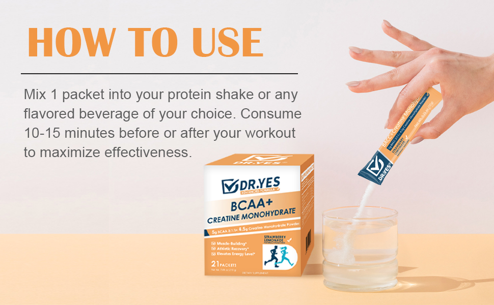 DR.YES Creatine Monohydrate Powder 4500mg, Boost Strength, Muscle Recovery & ATP Production for Men & Women, Keto & Vegan Friendly, Non-GMO, Rapid Absorption, 21 Stick Packs