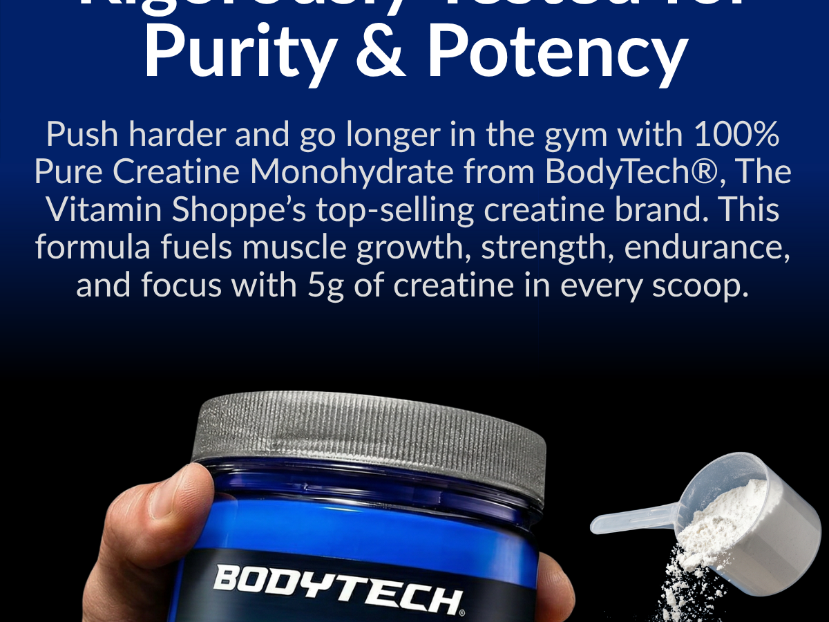 BodyTech 100% Pure Creatine Monohydrate Powder, Cherry Ice, 13 Oz
