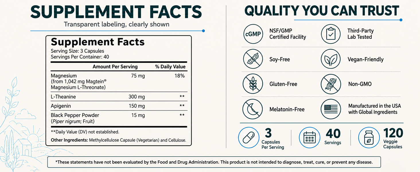 Magnesium L-Threonate, Apigenin & L-Theanine Sleep Complex, 120 Caps