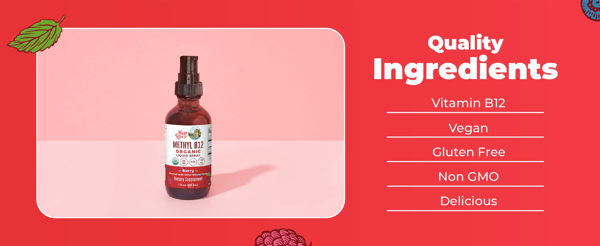 MARYRUTH'S Organic Methyl B12 Spray, 1,500 mcg B12 Per Serving, 1 Fl Oz