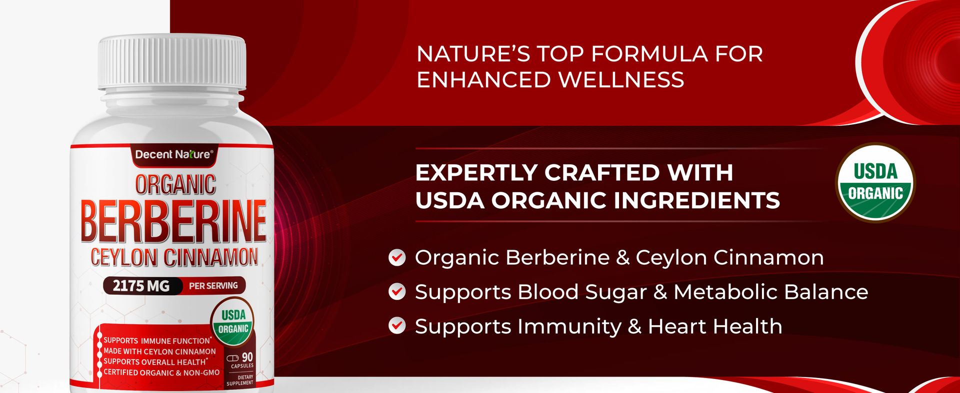 Organic Berberine with Ceylon Cinnamon 2175mg - Premium berberine supplement high purity extract USDA Organic, support immune system, Berberine Plus Complex, Non-GMO Vegan for Men Women 90 Capsules
