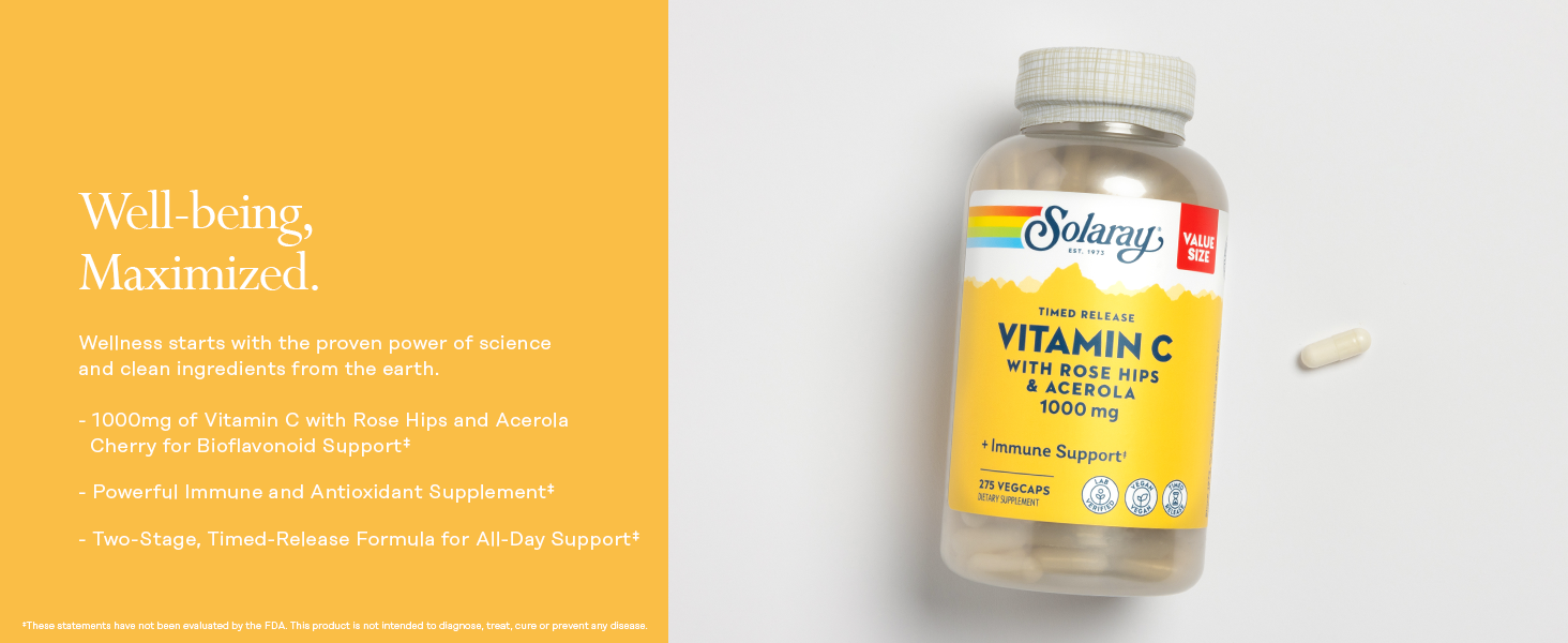 SOLARAY Vitamin C 1000 mg, Time Release Capsules, 275 VegCaps