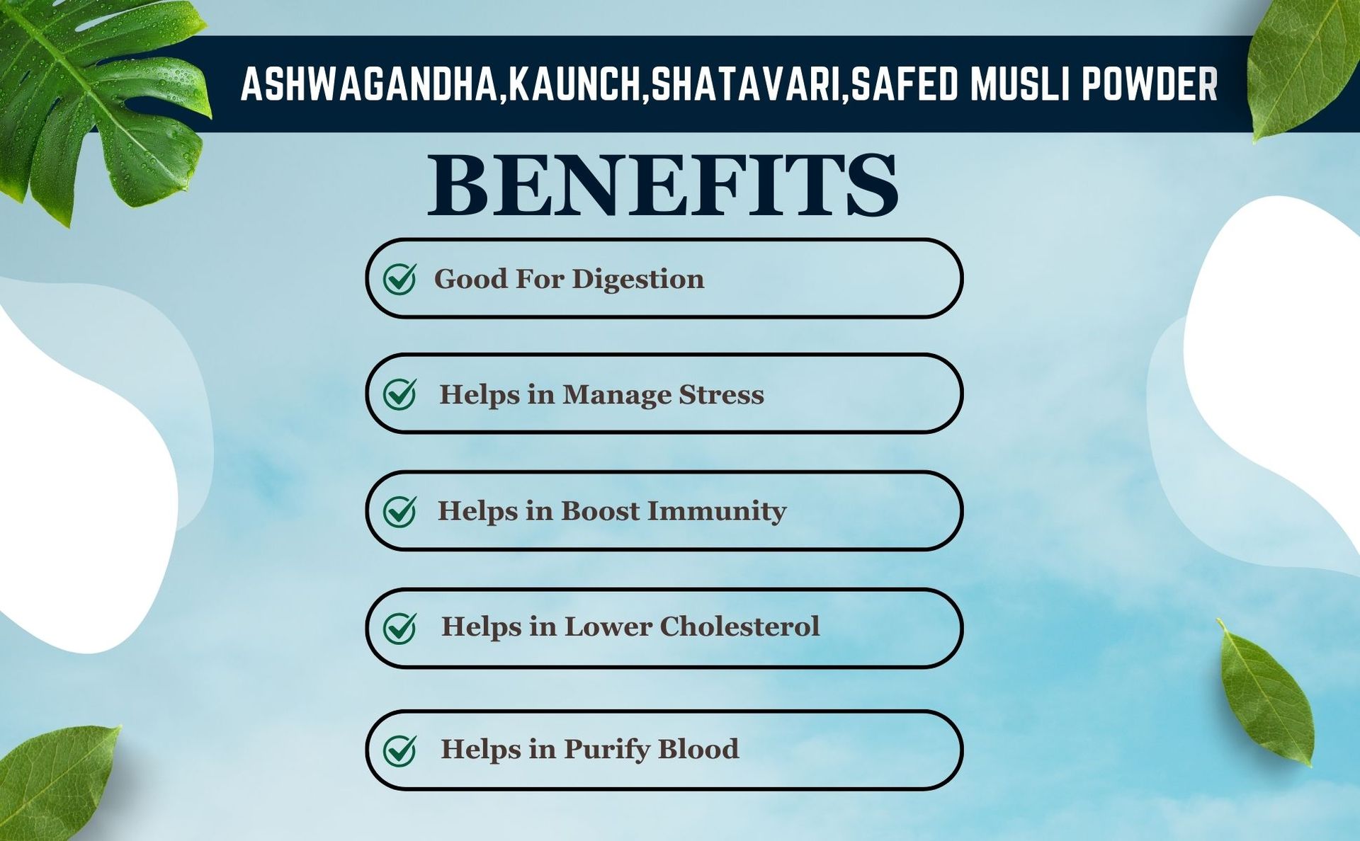 Birju Mahavir Combo Pack of Safed Musli Ashwagandha Kaunch Shatavari 100 Each, Multi-colored, Powder, 400 gram