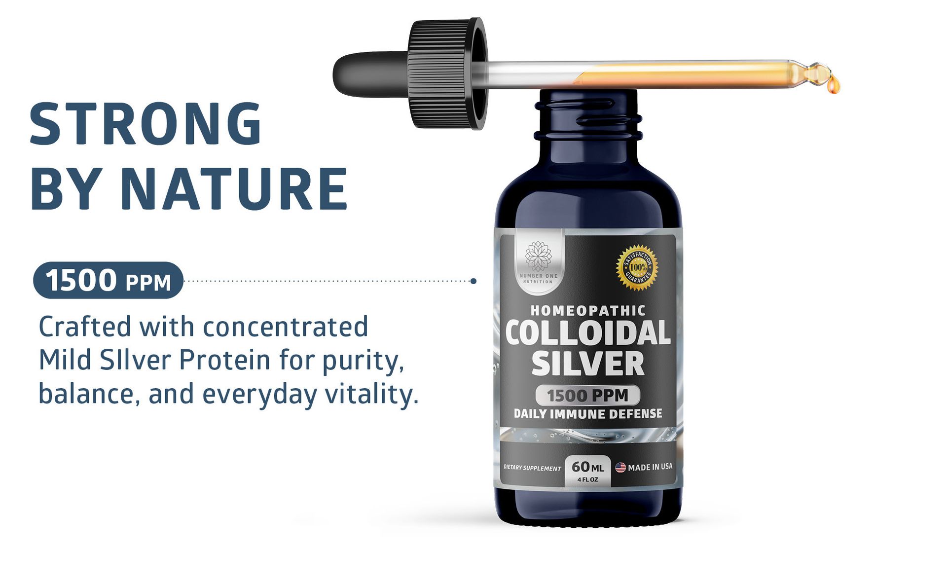 Mild Silver Protein 1500 PPM, Immune Defense Liquid Drops, Non-GMO, 4 fl oz