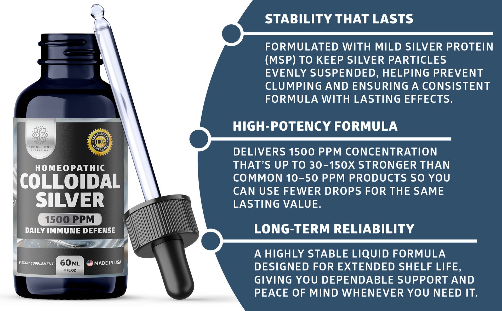 Mild Silver Protein 1500 PPM, Immune Defense Liquid Drops, Non-GMO, 4 fl oz