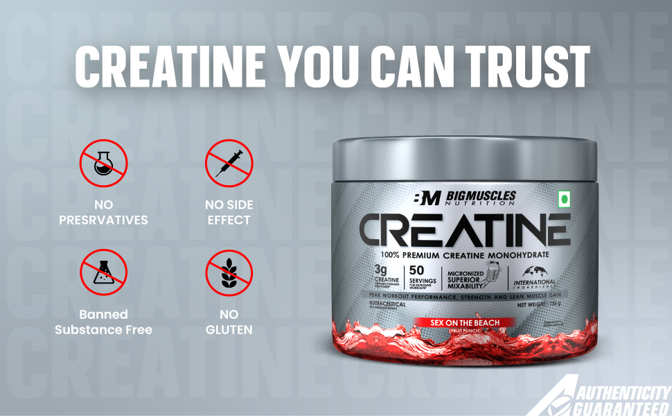 Bigmuscles Nutrition Creatine [155g, 50 Servings]|Green Apple | Micronized Creatine Monohydrate To Support Lean Muscle Repair & Recovery|Increase Strength&Athletic Performance,Powder, 1 count
