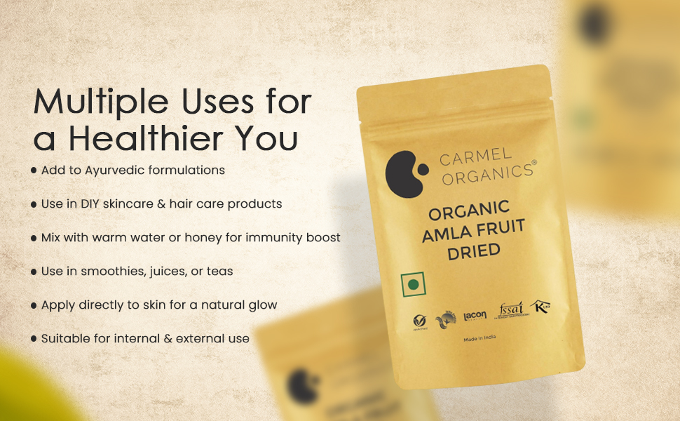 CARMEL ORGANICS Amla Fruit Seedless 250 grams Whole