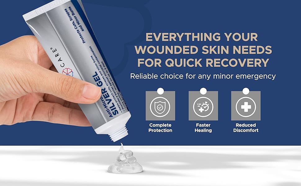Antimicrobial Silver Gel By GeriCare| Wound Care Cream For Cuts Scrapes Minor Burns| Natural Topical Skin Healing Ointment| 55PPM Colloidal Silver Gel For Wound Dressing |Long-Lasting Protection|1.5oz
