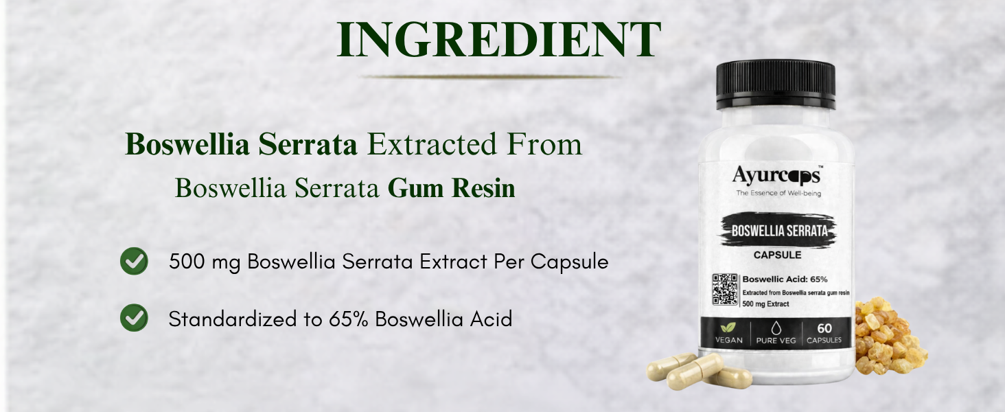 Boswellia Serrata Extract 500mg 60 Veg Capsules | 65% Boswellic Acids | Shallaki Capsules | Ayurvedic Herbal Supplement