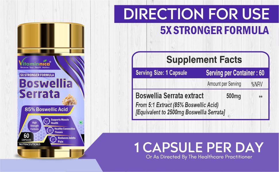 Vitaminnica Boswellia Serrata 2500mg (5:1 Extract) – Premium Herbal Joint Support Supplement, Supports Mobility & Comfort, Vegetarian Capsules, Non-GMO, 60 Count