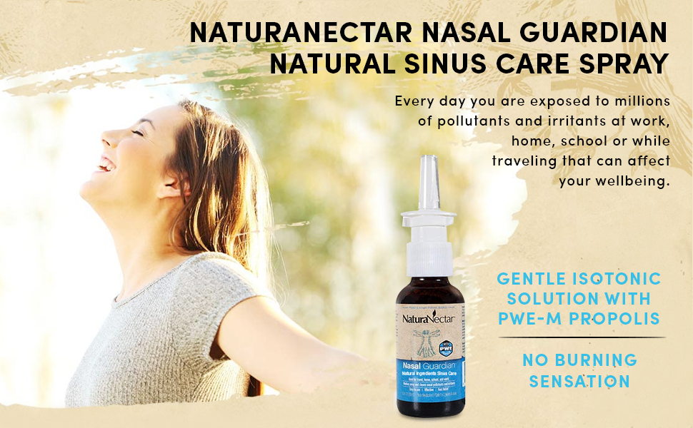 NaturaNectar - Bee Propolis Nasal Spray Saline Sinus Rinse & Relief - Pure Brazilian Propolis and Ingredients - Gentle and No Burning Sensation - Nasal Guardian - Ethical Beekeeping - 1 FL Oz - 1 Pack