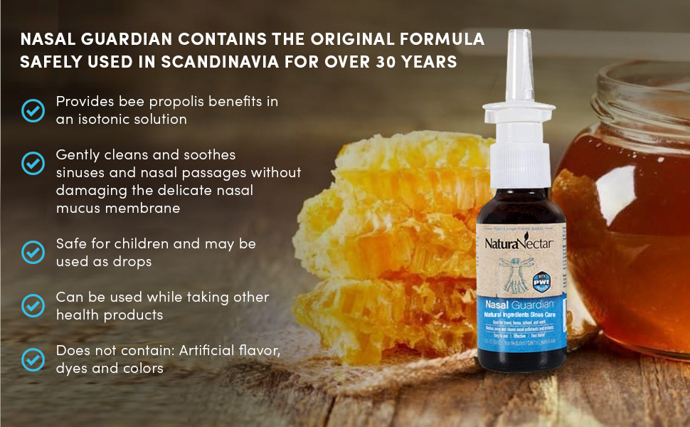 NaturaNectar - Bee Propolis Nasal Spray Saline Sinus Rinse & Relief - Pure Brazilian Propolis and Ingredients - Gentle and No Burning Sensation - Nasal Guardian - Ethical Beekeeping - 1 FL Oz - 1 Pack