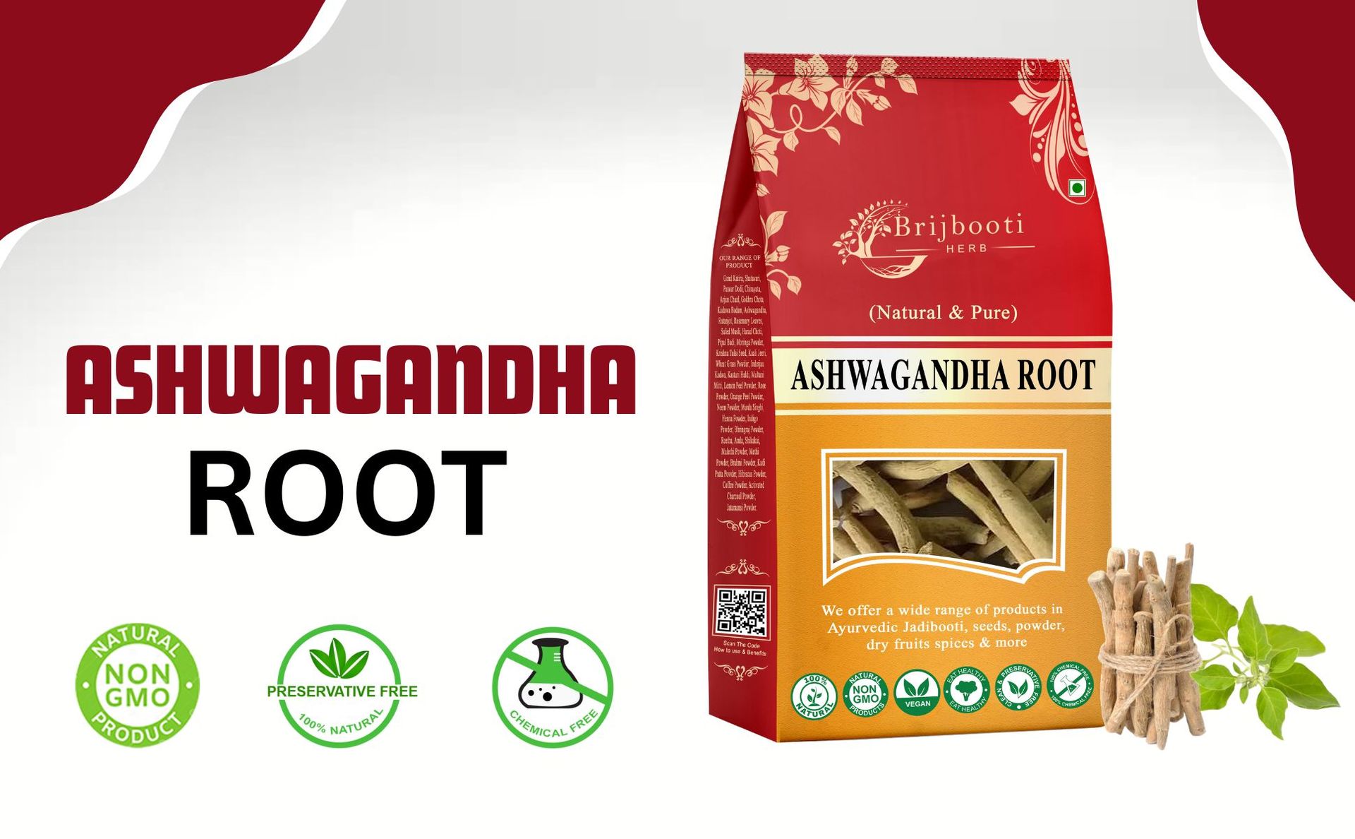 BIRJU MAHAVIR Ashwagandha Root, 1 Kg, Natural (BMKB-303)